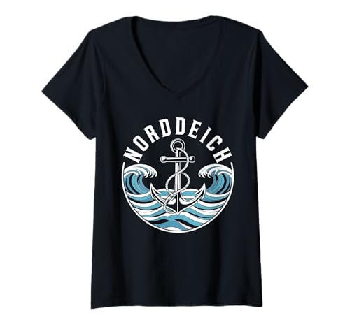 Damen Reisen Deutschland Strand Norddeich Anker Wellen T-Shirt mit V-Ausschnitt Damen Reisen Deutschland Strand Norddeich Anker Wellen T-Shirt mit V-Ausschnitt von Travel Germany Beach Norddeich Waves Anchor