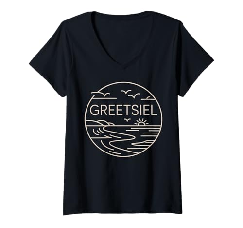 Damen Greetsiel Travel Germany Strand Anker Wellen T-Shirt mit V-Ausschnitt von Travel Germany Beach Waves Greetsiel Anchor