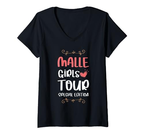 Malle Girls Tour | Mallorca Mädels Team T-Shirt mit V-Ausschnitt von Travel More Style Inc