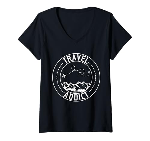 Damen Reisesüchtiger T-Shirt mit V-Ausschnitt Damen Reisesüchtiger T-Shirt mit V-Ausschnitt von Travel Summer Traveling Matching Group Friends