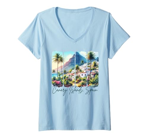 Damen Kanarische Inseln Spanien Reise Reise Kanarische Inseln Urlaub T-Shirt mit V-Ausschnitt Damen Kanarische Inseln Spanien Reise Reise Kanarische Inseln Urlaub T-Shirt mit V-Ausschnitt von Travel To Canary Islands Souvenir Adventure