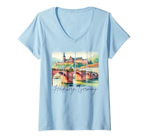 Damen Heidelberg Deutschland Reisereise Triff Mich in Heidelberg T-Shirt mit V-Ausschnitt von Travel To Heidelberg Adventure Vacation