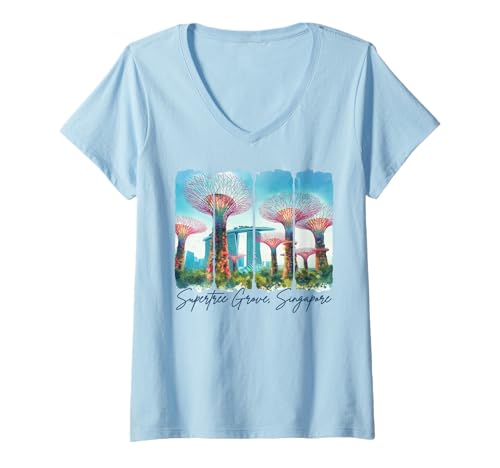 Damen Supertree Grove Singapur Traveling Brushstroke Souvenir T-Shirt mit V-Ausschnitt Damen Supertree Grove Singapur Traveling Brushstroke Souvenir T-Shirt mit V-Ausschnitt von Travel To Supertree Grove Exploring Lover