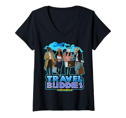Damen Travel Buddies Hektik T-Shirt mit V-Ausschnitt Damen Travel Buddies Hektik T-Shirt mit V-Ausschnitt von Travel buddies hustle skills
