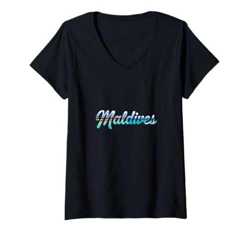 Damen Malediven Reise Urlaub Souvenir Malediven T-Shirt mit V-Ausschnitt von Travel to Maldives Outfit