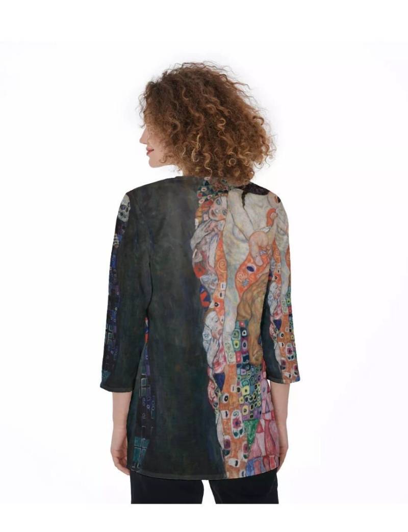 Gustav Klimts Tod Und Leben - All-Over-Print-strickjacke Überhemd Vertusung Offenes Fronthemd 3/4 Ärmellänge von TravelPaintCreate