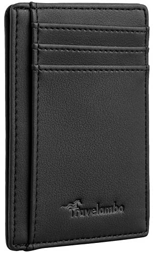 Travelambo Front Pocket Minimalist Leather Slim Wallet RFID Blocking Medium Size(Black Delux) von Travelambo