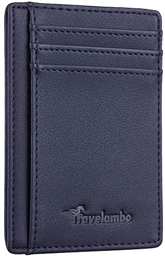 Travelambo Front Pocket Minimalist Leather Slim Wallet RFID Blocking Medium Size(VP Blue Navy) von Travelambo