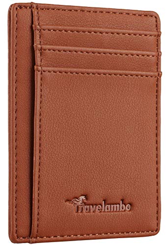 Travelambo Front Pocket Minimalist Leather Slim Wallet RFID Blocking Medium Size(VP Brown) von Travelambo