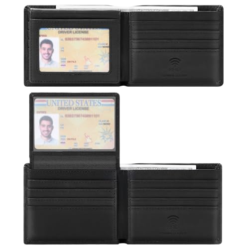 Travelambo Geldbörse aus echtem Leder für Herren mit Geschenkbox – handgefertigt, Bifold stilvoll – RFID-Geldbörse für Herren mit 2 Ausweisfenstern, Schwarz Travelambo Geldbörse aus echtem Leder für Herren mit Geschenkbox – handgefertigt, Bifold stilvoll – RFID-Geldbörse für Herren mit 2 Ausweisfenstern, Schwarz von Travelambo