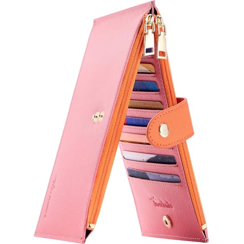 Travelambo RFID-Geldbörse für Damen, groß, faltbar, mehrere Karten, mit Reißverschlussfach, Kreditkartenfach für Damen, Pink Sakura & Orange, Minimalistisch Travelambo RFID-Geldbörse für Damen, groß, faltbar, mehrere Karten, mit Reißverschlussfach, Kreditkartenfach für Damen, Pink Sakura & Orange, Minimalistisch von Travelambo