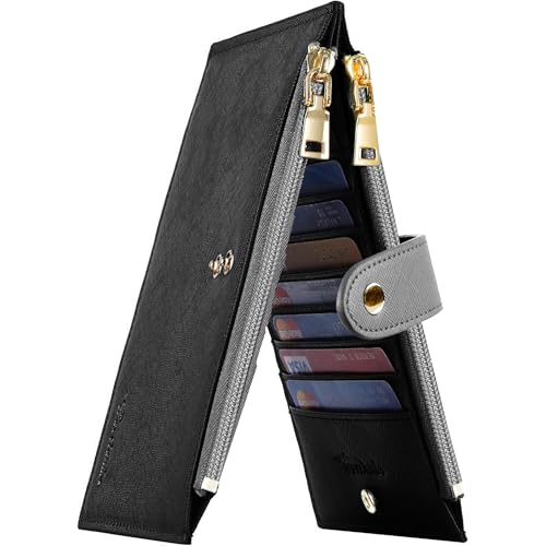 Travelambo RFID-Geldbörse für Damen, groß, faltbar, mehrere Karten, mit Reißverschlussfach, Kreditkartenfach für Damen, Schwarz und Grau, Minimalistisch von Travelambo