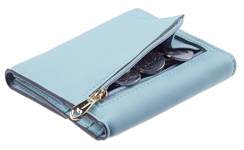 Travelambo RFID-blockierende Geldbörse für Damen, klein, Kreditkartenhalter, Mini-Geldbörse, kompakt, dreifach gefaltet, mit Münzfach, Reißverschluss, Napa Blue, modisch von Travelambo