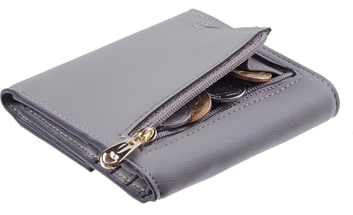 Travelambo RFID-blockierende Geldbörse für Damen, klein, Kreditkartenhalter, Mini-Geldbörse, kompakt, dreifach gefaltet, mit Münzfach, Reißverschluss, Napa Grey, modisch Travelambo RFID-blockierende Geldbörse für Damen, klein, Kreditkartenhalter, Mini-Geldbörse, kompakt, dreifach gefaltet, mit Münzfach, Reißverschluss, Napa Grey, modisch von Travelambo