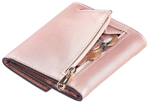 Travelambo RFID-blockierende Geldbörse für Damen, klein, Kreditkartenhalter, Mini-Geldbörse, kompakt, dreifach gefaltet, mit Münzfach, Reißverschluss, Roségold, modisch Travelambo RFID-blockierende Geldbörse für Damen, klein, Kreditkartenhalter, Mini-Geldbörse, kompakt, dreifach gefaltet, mit Münzfach, Reißverschluss, Roségold, modisch von Travelambo