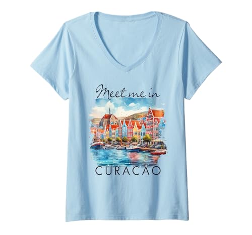 Damen Curacao Karibikinseln Reise Trip Meet Me In Curacao T-Shirt mit V-Ausschnitt Damen Curacao Karibikinseln Reise Trip Meet Me In Curacao T-Shirt mit V-Ausschnitt von Traveler Family Trips Vacation Adventure