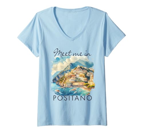 Damen Positano Italien Reisen Positano Trip Treffen Sie mich in Positano T-Shirt mit V-Ausschnitt Damen Positano Italien Reisen Positano Trip Treffen Sie mich in Positano T-Shirt mit V-Ausschnitt von Traveler Family Trips Vacation Adventure