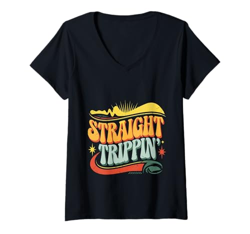 Damen Straight Trippin ------ T-Shirt mit V-Ausschnitt Damen Straight Trippin ------ T-Shirt mit V-Ausschnitt von Traveler Routine Vacation