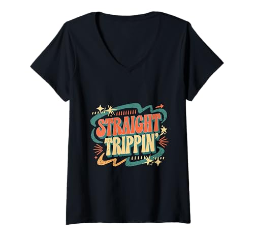 Damen Straight Trippin - T-Shirt mit V-Ausschnitt Damen Straight Trippin - T-Shirt mit V-Ausschnitt von Traveler Routine Vacation