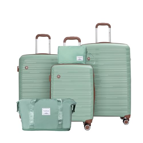 Travelhouse 5-teiliges Gepäck-Set mit Spinnrädern, Hartschalen-PP-Koffer-Set mit TSA-Schloss, leichte Hartschalen-Reisekoffer mit wasserdichter Seesack für Männer und Frauen, Grün Travelhouse 5-teiliges Gepäck-Set mit Spinnrädern, Hartschalen-PP-Koffer-Set mit TSA-Schloss, leichte Hartschalen-Reisekoffer mit wasserdichter Seesack für Männer und Frauen, Grün von Travelhouse