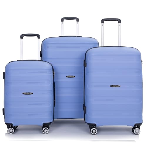 Travelhouse Gepäcksets 3-teiliges Koffer-Set, PP-Hartschalenkoffer mit Spinnrollen, leichtes Handgepäck mit TSA-Schloss für Damen, Hell, blau, 20“/24”/28“, Reisen von Travelhouse