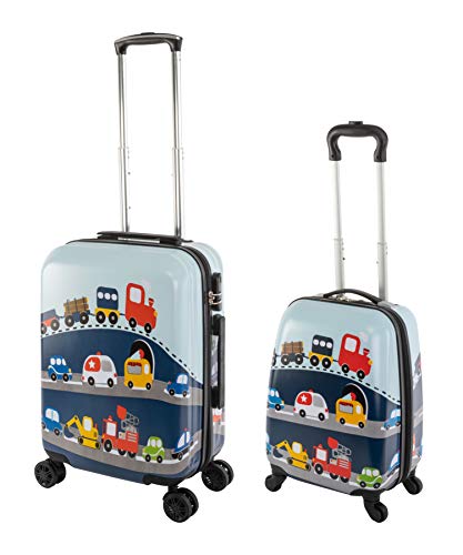 Travelhouse Happy Children Kinder Koffer Busy Cars ABS Hartschale Reisegepäck Reisetrolley Trolley Kinderkoffer Kindertrolley 27L+ 41L Bordkoffer und Koffer Set von Travelhouse