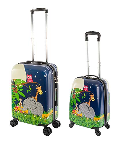 Travelhouse Happy Children Kinder Koffer Elephant ABS Hartschale Reisegepäck Reisetrolley Trolley Kinderkoffer Kindertrolley 27L+ 41L Bordkoffer und Koffer Set von Travelhouse