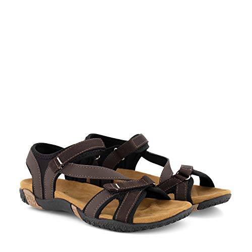 Travelin' Helsem Sandal - Damen - Riemen Knöchel - Outdoor - PU Leder - Fit klein - Braun - 37 von Travelin'