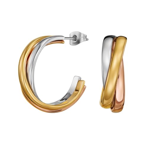 Traveller Creolen - Damen - Tricolor - Vergoldet - Ø 25 mm - Edelstahl - 3/4 Ring - Gold, Rosé Gold, Silber - 166368 Traveller Creolen - Damen - Tricolor - Vergoldet - Ø 25 mm - Edelstahl - 3/4 Ring - Gold, Rosé Gold, Silber - 166368 von Traveller