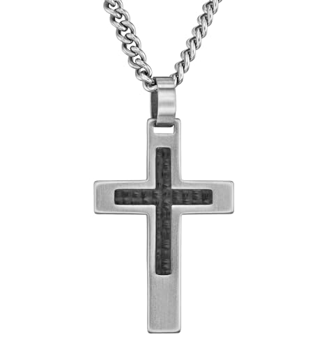 Traveller Kreuz Anhänger mit Kette - Herren - Edelstahl - Karbon - Made in Germany - 2 cm - 50 cm - 171004 Traveller Kreuz Anhänger mit Kette - Herren - Edelstahl - Karbon - Made in Germany - 2 cm - 50 cm - 171004 von Traveller