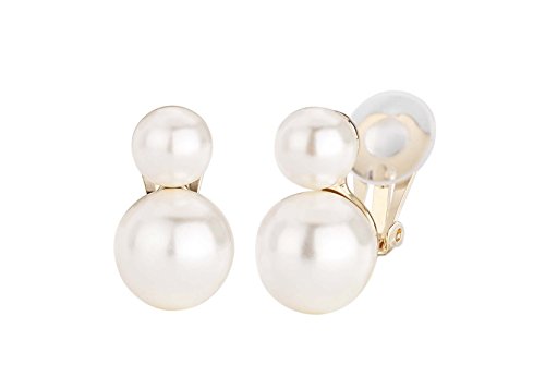 Traveller Ohrclip - Damen - Doppel-Perle - 8 & 12 mm - Creme - Goldfarben - 22kt Vergoldet - 20x12 mm - 113120 von Traveller