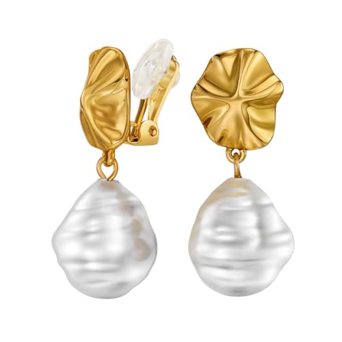 Traveller Ohrclip - Damen - Hänger - 22kt Vergoldet - Barocke Perle - 14x12 mm - Weiß - 30x12 mm - 114337 von Traveller