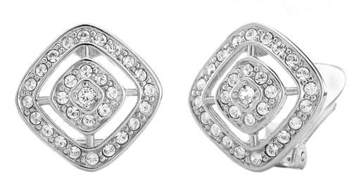 Traveller Ohrclip - Damen - Silberfarben - Kristal Steine - Quadrat - Ø 17mm - Platiniert - 157015 von Traveller