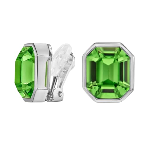 Traveller Ohrclip - Damen - Silberfarben - Kristall - Grün/Peridot - 12x10 mm - Platiniert - 14x12mm - 157788 von Traveller