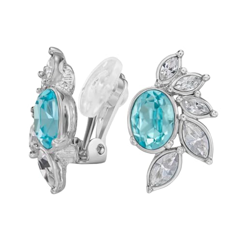 Traveller Ohrclip - Damen - Silberfarben - Kristalle - Hell Blau/Aqua Bohemica - Platiniert - Halbe Blume - 20 x 12 mm - 157781 von Traveller