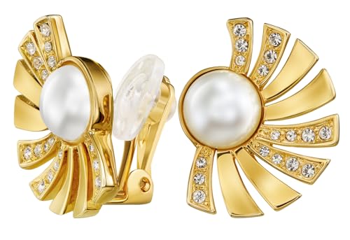 Traveller Ohrclip - Gold - Perle - Weiss - Kristalle - Fächer - 22kt vergoldet - 114267 von Traveller