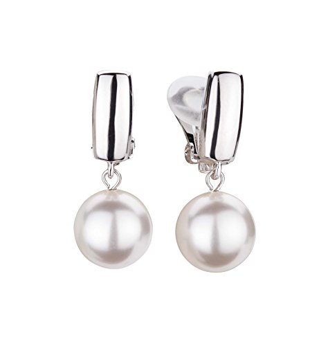 Traveller Ohrclip Hänger - Damen - weisse 12mm Perle - platiniert - 30x12 mm - 113719 von Traveller