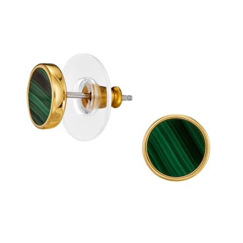 Traveller Ohrstecker - Damen - 22kt Vergoldet - Echt Malachit - Grün - Ø 9 mm - Einzigartig - 112506 von Traveller