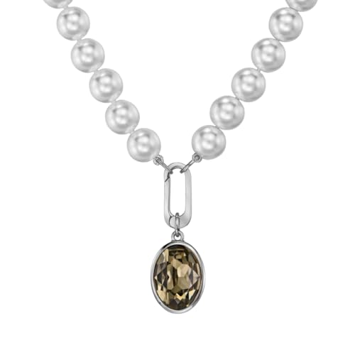 Traveller Perlenkette mit Anhänger - Damen - Perlen - 10mm - Weiß - Kristall - Grau/Schwarz - Oval - 45cm - Platiniert - 114324 von Traveller