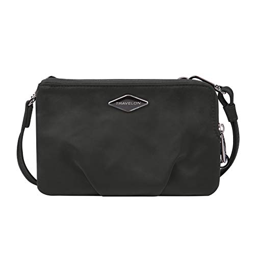 Travelon Damen Parkview Anti-Diebstahl Doppel-Reißverschluss Crossbody Clutch, Schwarz, 8.5 x 5.5 x 1.5, Clutch mit doppeltem Reißverschluss von Travelon