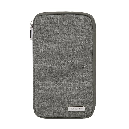 Travelon RFID-blockierende Familienpass-Geldbörse mit Reißverschluss, Grau meliert, 4.75 x 8.25 x .5, RFID-blockierende Familienpass-Geldbörse mit Reißverschluss von Travelon