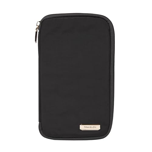 Travelon RFID-blockierende Familienpass-Geldbörse mit Reißverschluss, Schwarz, 4.75”W x 8.25”H x 0.75”D, RFID-blockierende Familienpass-Brieftasche von Travelon