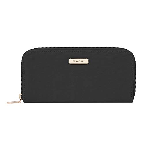 Travelon RFID-blockierende Geldbörse mit einem Reißverschluss, Schwarz, 7.75 x 4 x .75, RFID-blockierende Geldbörse mit Reißverschluss von Travelon