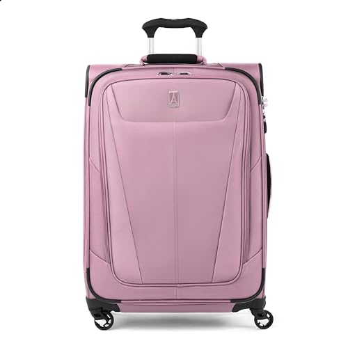 Travelpro Maxlite 5 Softside erweiterbares aufgegebenes Gepäck mit 4 Spinnerrädern, Leichter Koffer, Herren und Damen, Orchideenrosa-Lila, kariert, mittelgroß, 64 cm von Travelpro