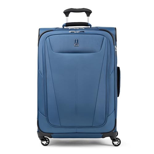 Travelpro Maxlite 5 Softside erweiterbares aufgegebenes Gepäck mit 4 Spinnerrädern, Leichter Koffer, Herren und Damen, Azurblau, kariert, mittelgroß, 64 cm von Travelpro