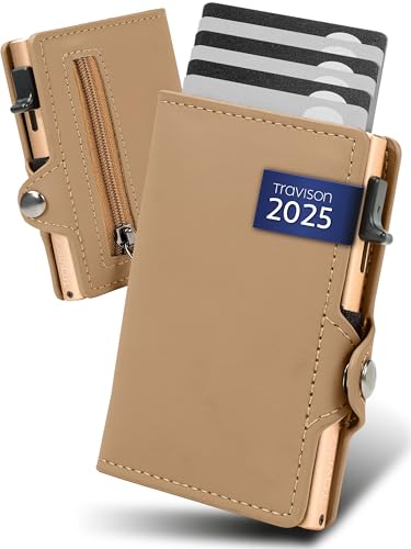 Travison® SMART Wallet für Frauen mit Münzfach und Geldscheinfach - Kartenetui mit Münzfach und Schnellzugriff - RFID-Schutz - Herren Geldbörse klein - Kreditkartenetui - Geldbörse mini (Dunkelbeige) von Travison