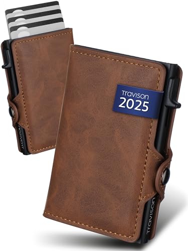 Travison® SMART Wallet mit Münzfach und Geldscheinfach - Kartenetui mit Münzfach und Schnellzugriff - RFID-Schutz - Herren Geldbörse klein - Kreditkartenetui - Geldbörse mini (Hellbraun) von Travison