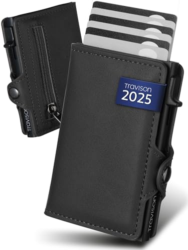 Travison® SMART Wallet mit Münzfach und Geldscheinfach - Kartenetui mit Münzfach und Schnellzugriff - RFID-Schutz - Herren Geldbörse klein - Kreditkartenetui - Geldbörse mini von Travison