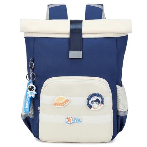 Rolltop Rucksack Kinder - Kleiner Jungen Kinderrucksack 12-16Liter Kindergartenrucksack Wasserfester Kinderrucksäck für 3-8 Jahre, Schulrucksack Wanderrucksack Kindertasche mit Brustgurt - Blau von Travistar