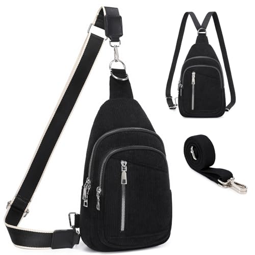 Travistar Brusttasche Damen Sling Bag Herren Mittelgroß 2 in 1 Rucksack Damen Klein mit 2 Abnehmbare Schultergurte, Cord Crossbody Bag Damen Umhängetasche Handtasche Schultertasche Diebstahlsichere von Travistar